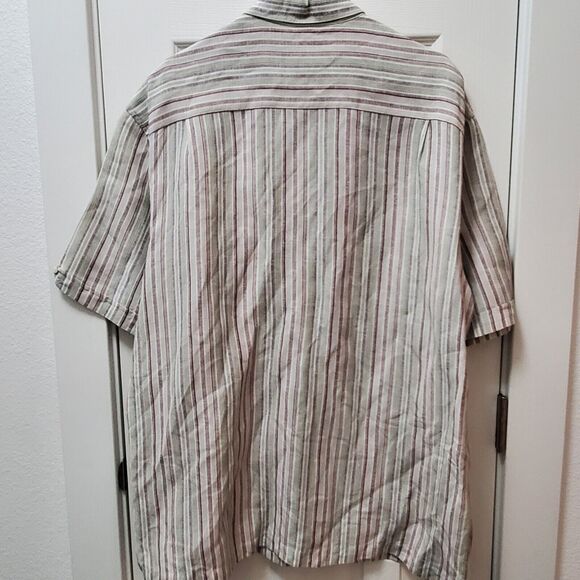 Cubavera Linen Striped Shirt Men XL Green Brown Tan Vertical Cuffed Short Sleeve - Picture 4 of 4